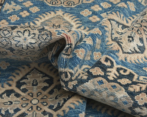 4x6 Ft Blue Kazak Afghan Hand Knotted Geometric Design Wool Area Rug